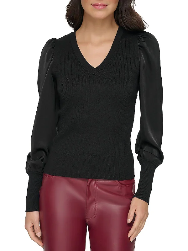 Womens Ribbed Lightweight V-Neck Sweater