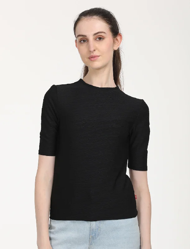 Women's Solid Black Round Neck Sweater