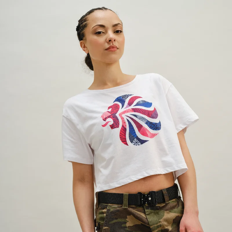 Team GB Abstract Lion Women's White Crop Top