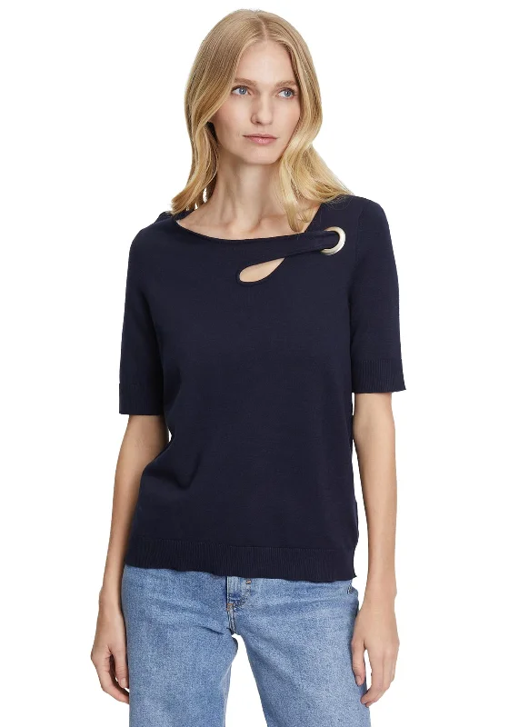 Betty Barclay Keyhole Short Sleeve Sweater, Navy