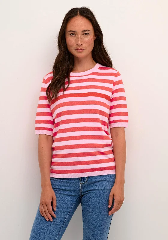 KAFFE Kalizza Stripe Short Sleeve Knit Sweater, Pink Mist