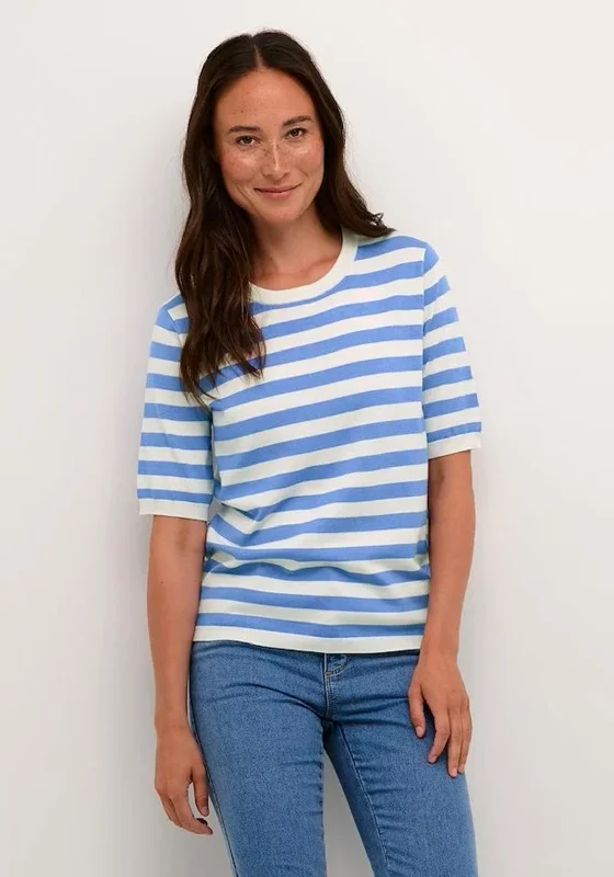 KAFFE Kalizza Stripe Short Sleeve Knit Sweater, Ultramarine