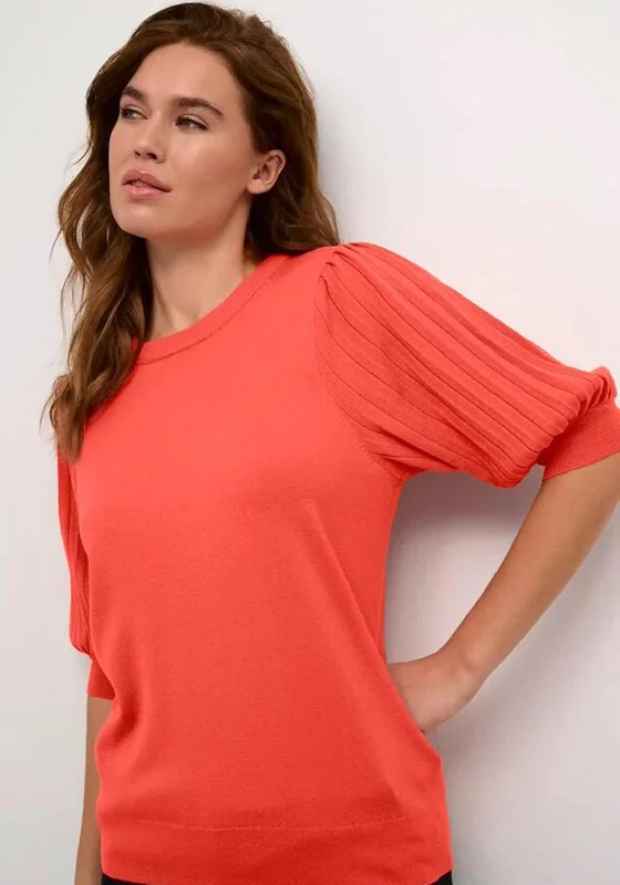 KAFFE Lone Pleated Short Sleeve Sweater, Cayenne