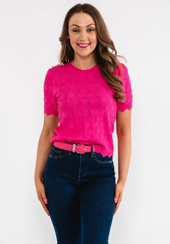 Seventy1 Short Sleeve Patterned Sweater, Fuchsia