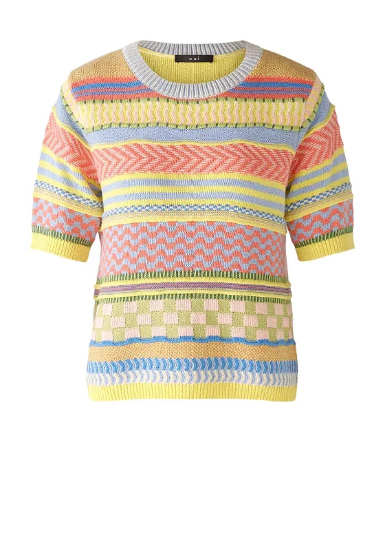 Oui Short Sleeve Striped Sweater, Multi