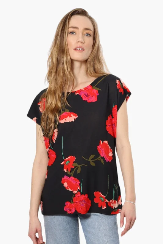 Impress Floral Cap Sleeve Shirt - Black