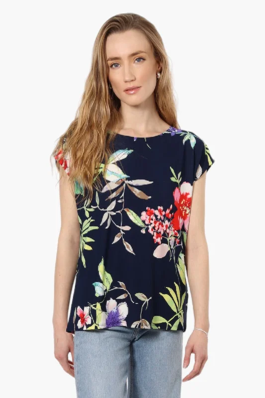 Impress Floral Cap Sleeve Shirt - Navy