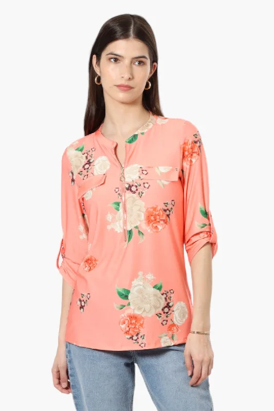 Beechers Brook Floral Roll Up Sleeve Shirt - Pink