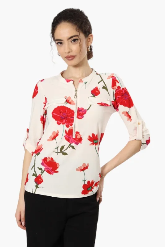 Beechers Brook Floral Zip Front Shirt - Cream