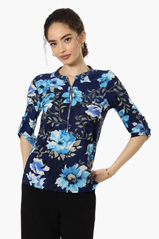 Beechers Brook Floral Zip Front Shirt - Navy