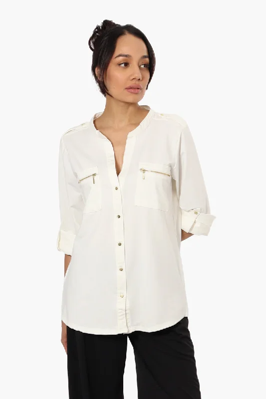 Beechers Brook Zip Pocket Roll Up Sleeve Shirt - White