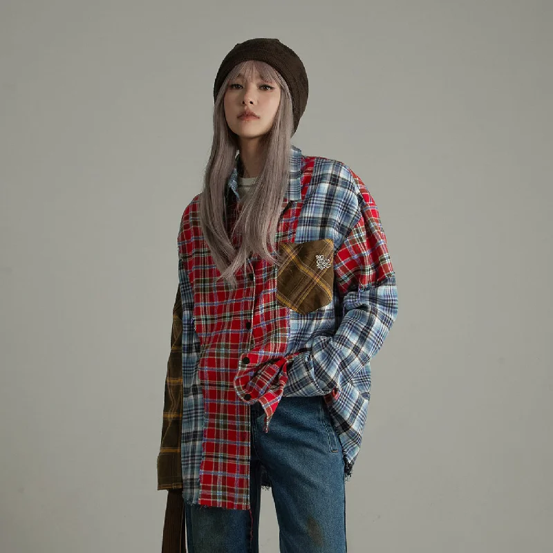 Color Matching Check Loose Fit Shirt