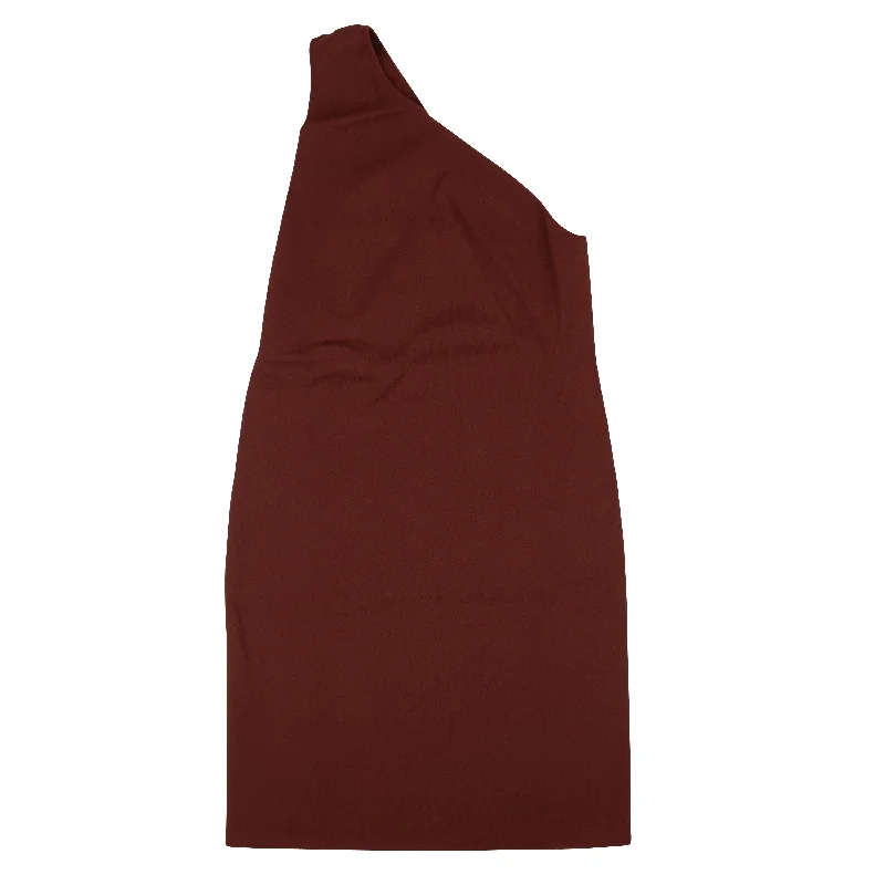 BOTTEGA VENETA Brick Red One Shoulder Knit Midi Dress